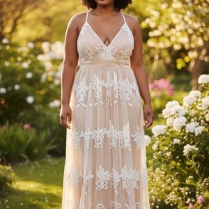 Luxxel Cream Floral Maxi Dress